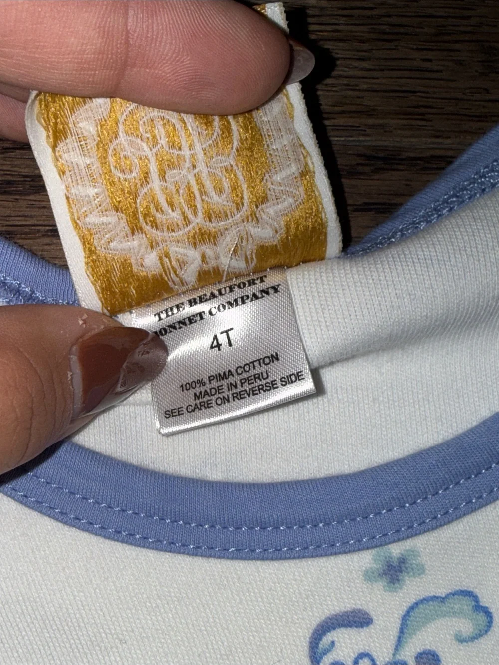 The Beaufort Bonnet Company White and Blue Pagoda Print Girls' Dress 4T